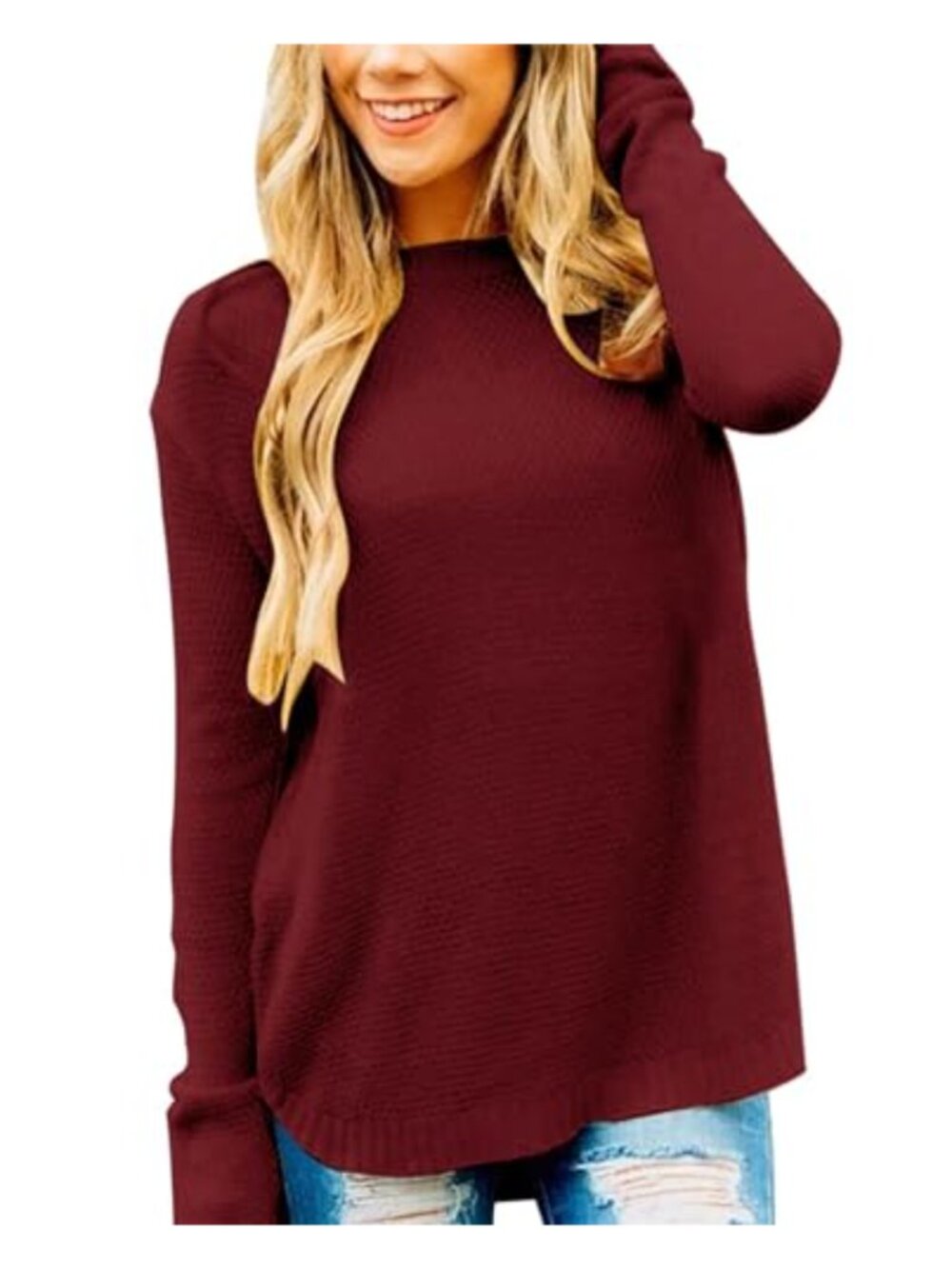 Women's Crewneck Long Sleeve Oversized Acrylic Knit Pullover Sweater